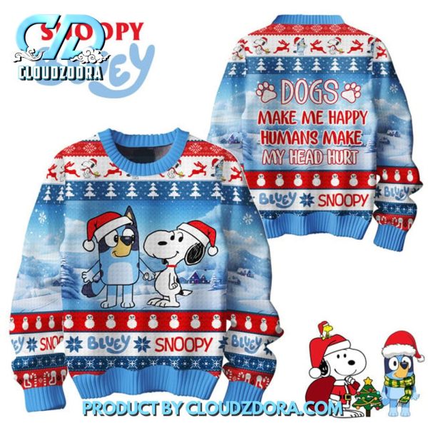 Snoopy x Bluey Dogs Make Me Happy Ugly Christmas Sweater