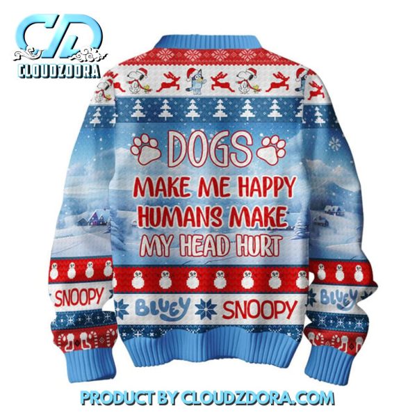 Snoopy x Bluey Dogs Make Me Happy Ugly Christmas Sweater