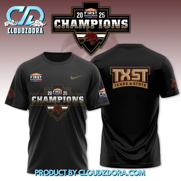 Texas State Bobcat Football First Responder Bowl Champions Black Shirt