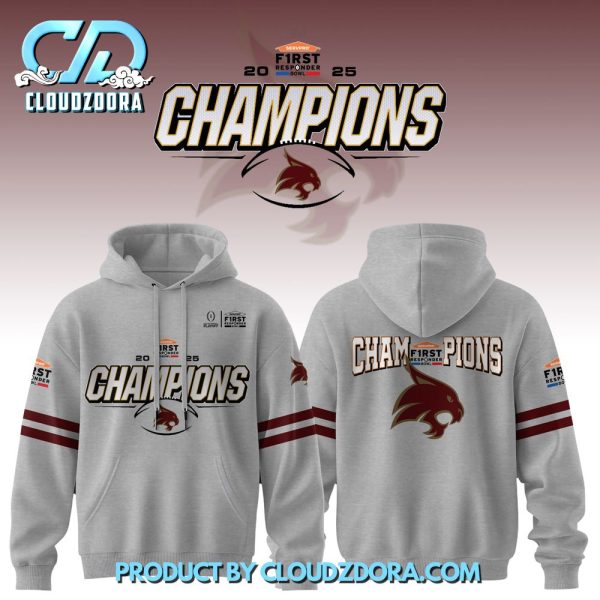 Texas State Bobcat Football First Responder Bowl Champions Gray Hoodie